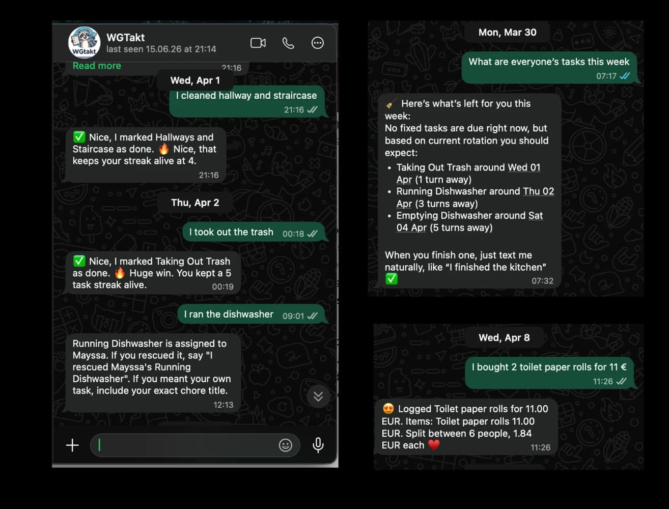 Originale WhatsApp-Gespräche aus unserem WG-Prototyp